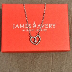 James Avery Silver Open Heart Necklace with Center Stone on Silver Chain